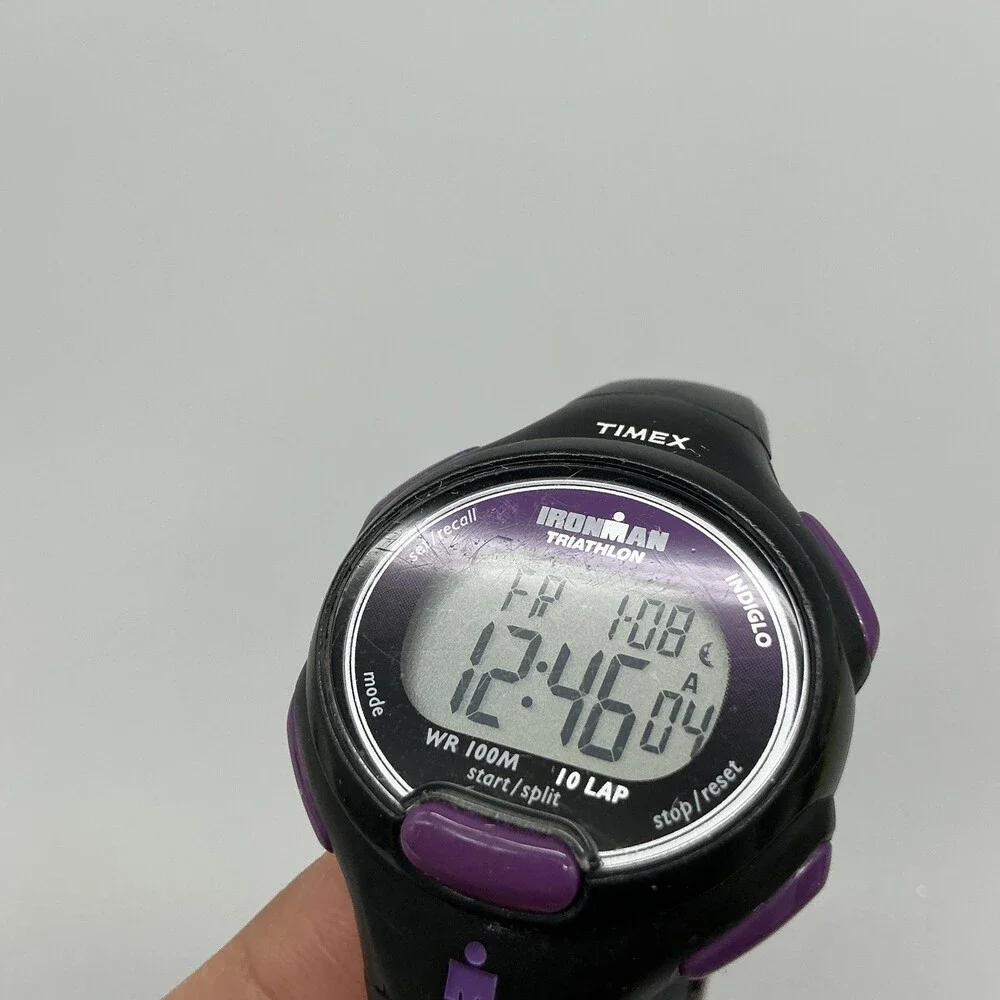 Timex Ironman Triathlon Womens Watch 34mm Black Purple T5K523 New Battery
